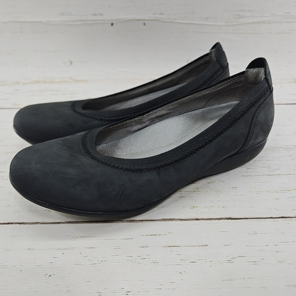 Dansko Shoes - Dansko Womens Kristen Black Nubuck Leather Ballet Flats Slip On Shoes EU 37 US 7